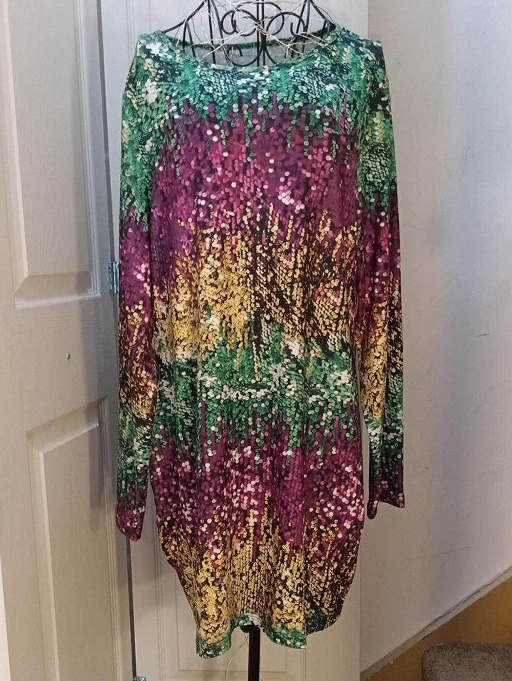 Long Sleeve Dress in Green, Purple & Gold